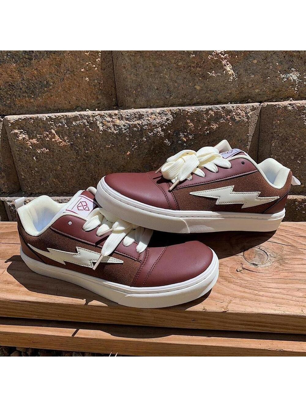 Y2k style Skater Streetwear Brown with White lightning bolt grey sneakers. Nice - Picture 3 of 8